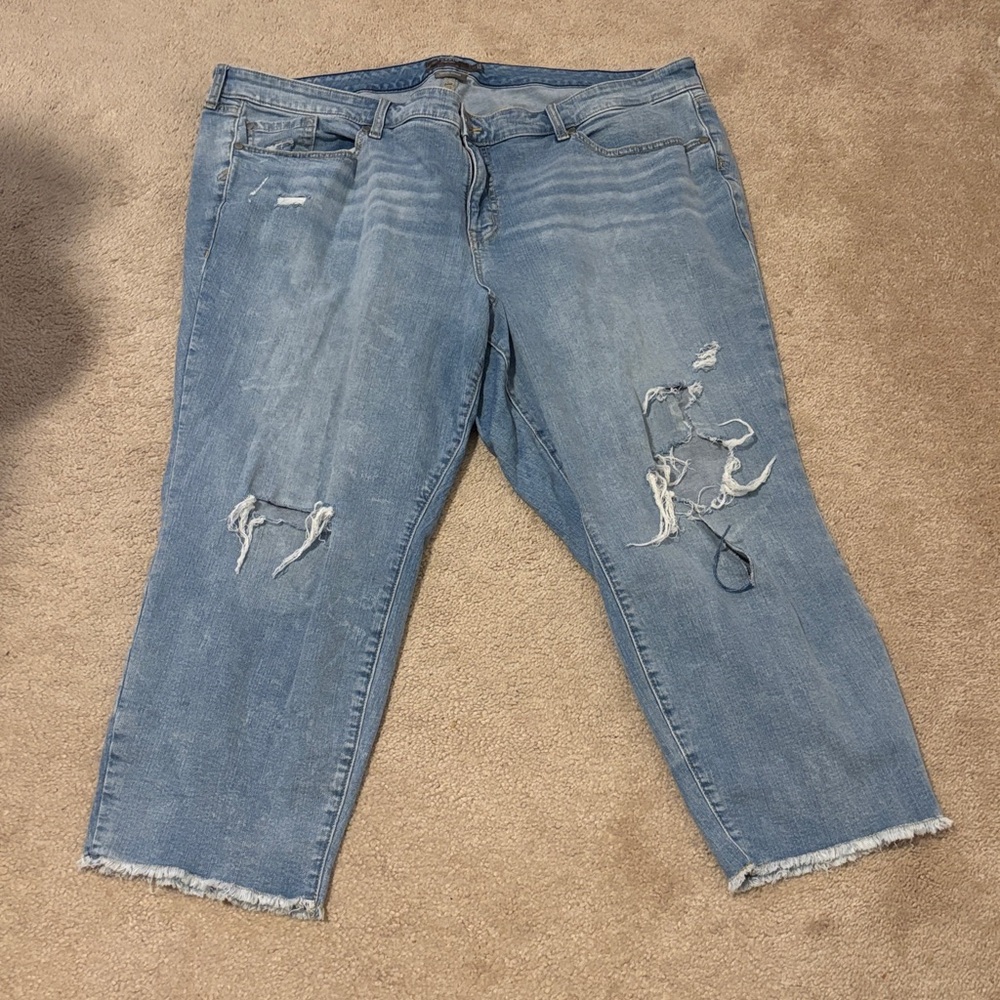Torrid Light Blue Distressed Cropped Boyfriend Jeans